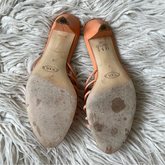Tod’s Vintage Salmon Leather Brigitte 45mm Strappy Ring Slide Kitten Heel Mule 7 - Picture 7 of 10